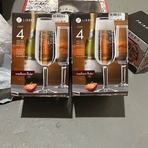 Libbey Madison Flute Glasses - Set of 4, Clear and Silver